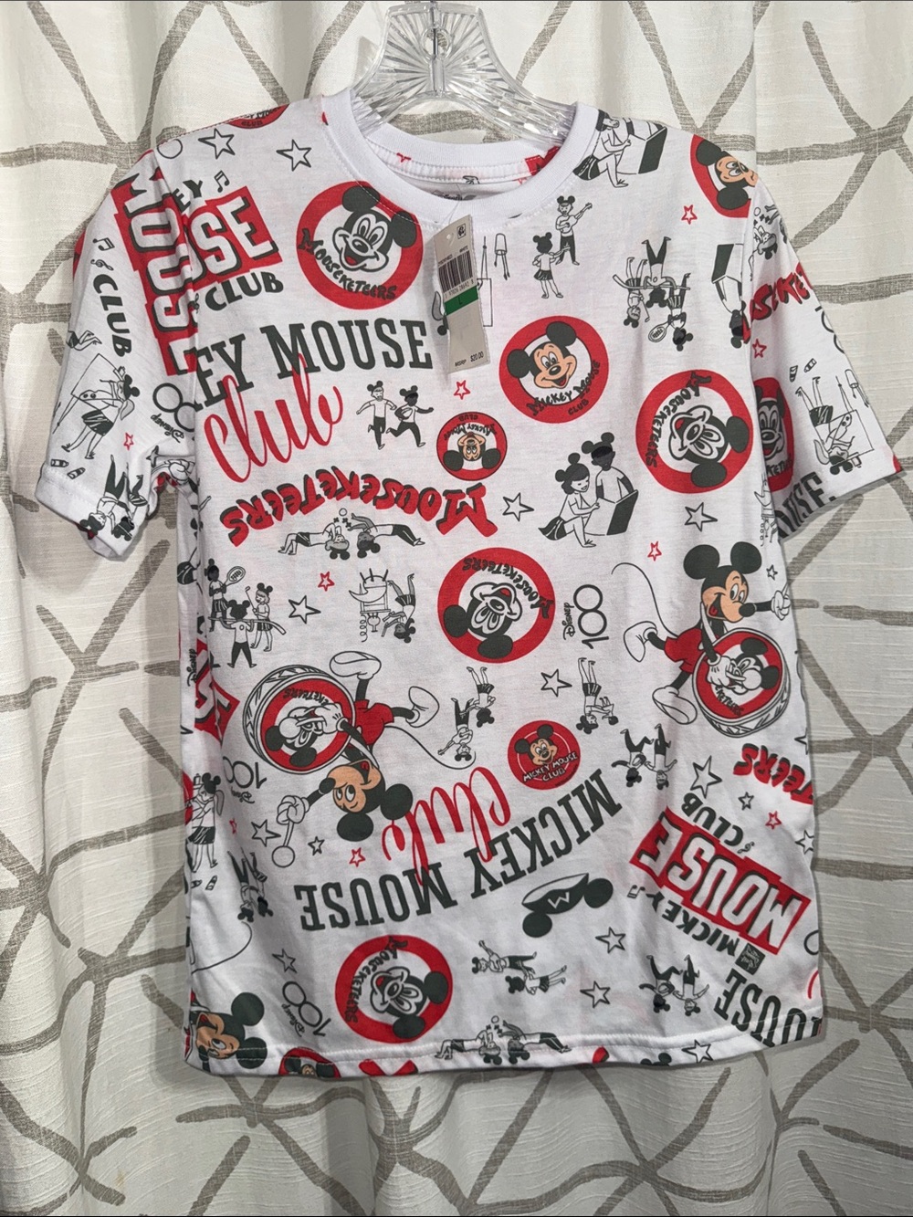Disney White Tee with Red & Black Mickey Mouse Club Print
